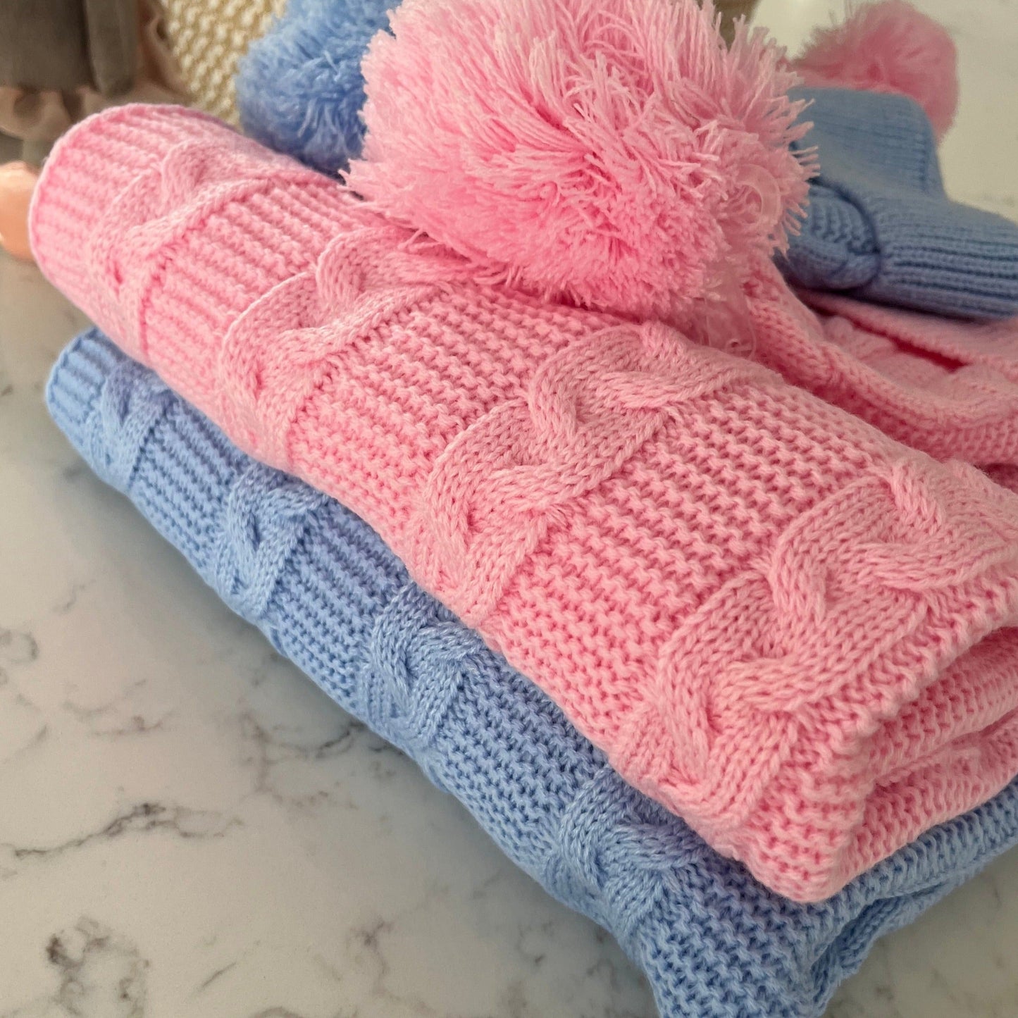 Cable Knit Blanket Blue