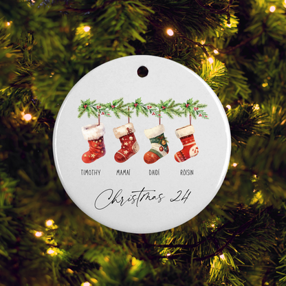 Family Stockings on Garland Christmas Bauble 2