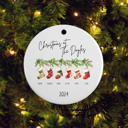 Family Stockings on Garland Christmas Bauble 3