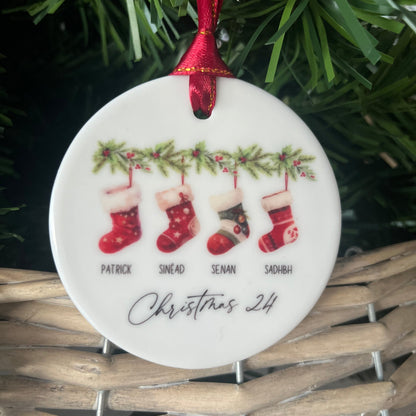 Family Stockings on Garland Christmas Bauble 2