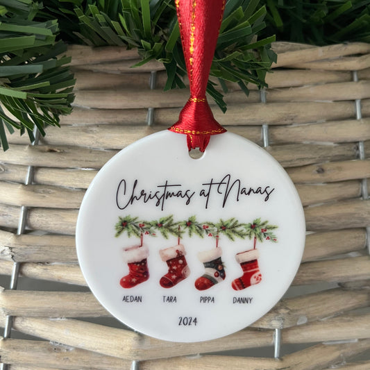 Family Stockings on Garland Christmas Bauble 3