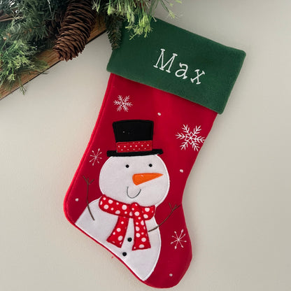 Plush Red, Green Top Snowman Stocking
