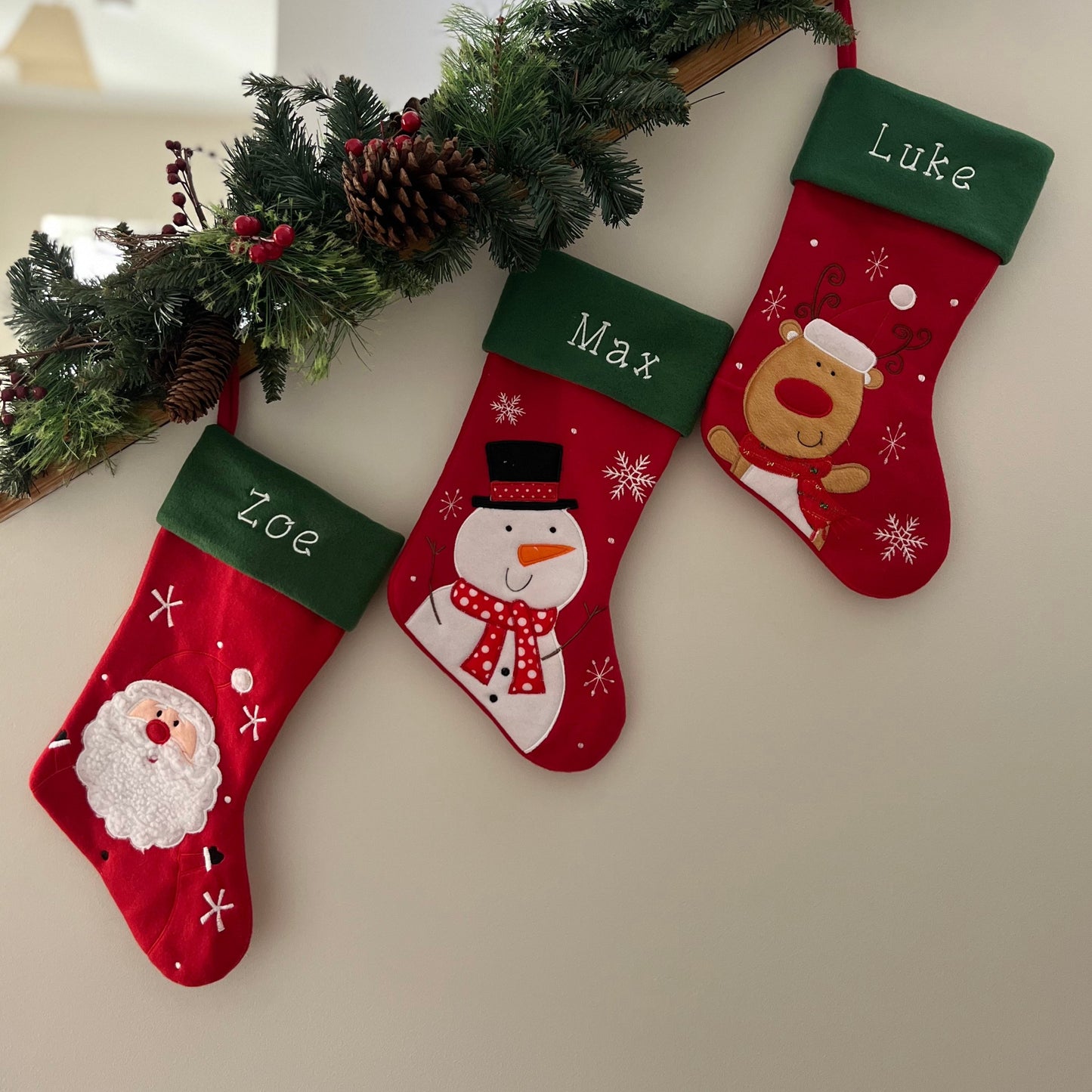 Plush Red, Green Top Reindeer Stocking