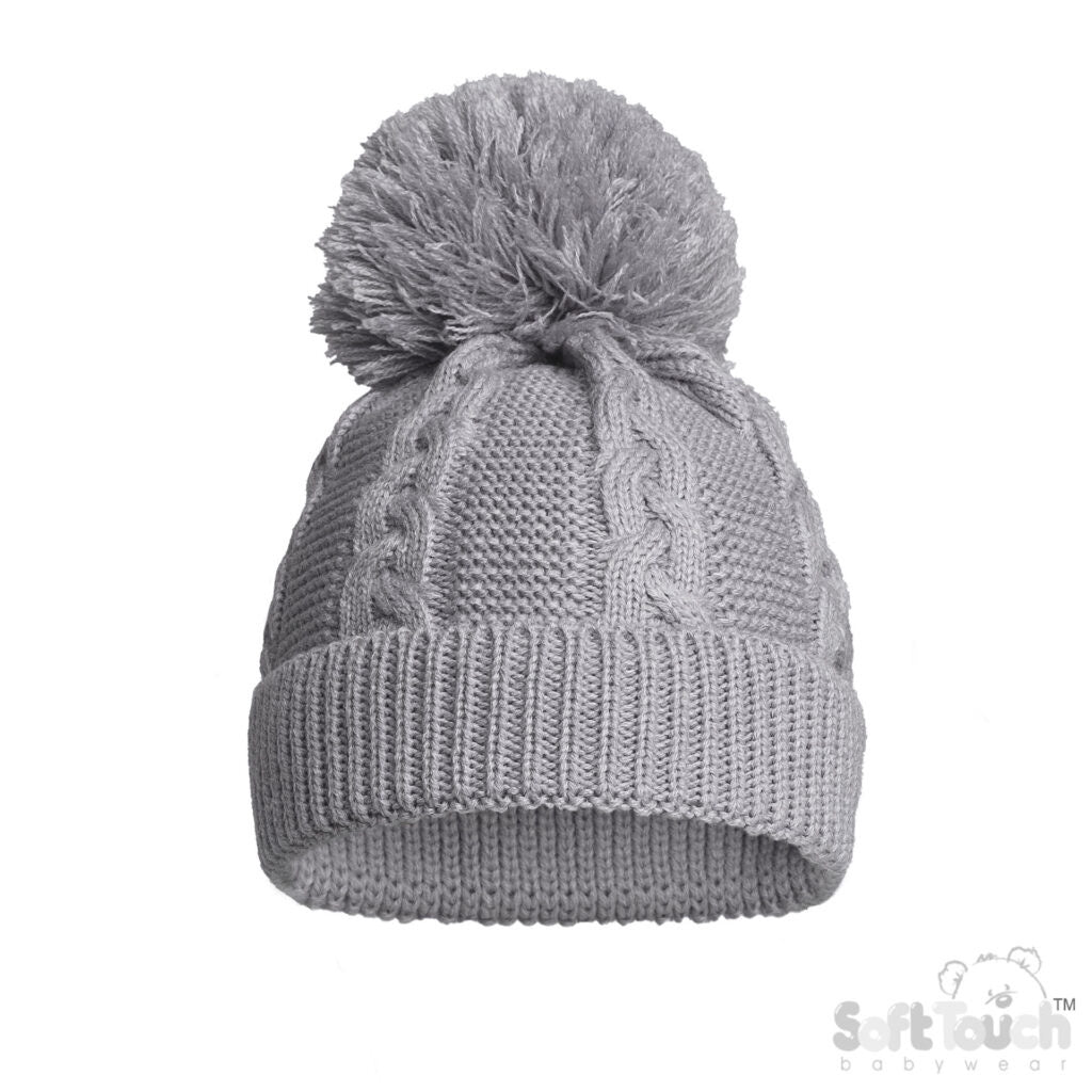 Cable Knit Blanket & Hat Set Grey
