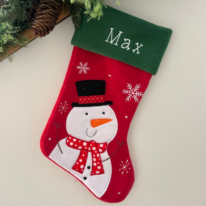 Plush Red, Green Top Snowman Stocking