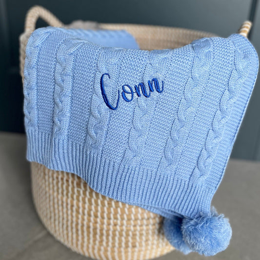 Cable Knit Blanket Blue