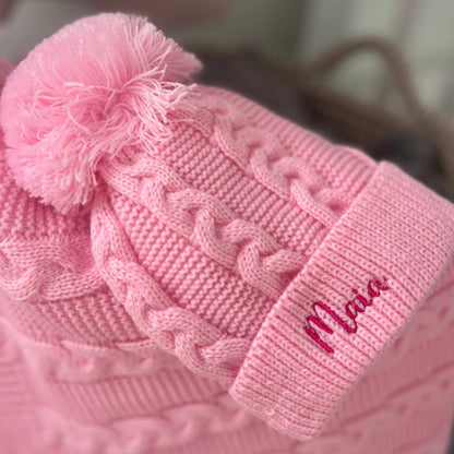 Cable Knit Hat Pink