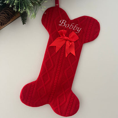 Red Knitted Bone Stocking With Bow