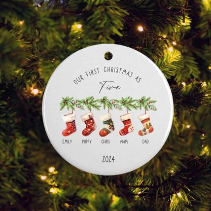 Family Stockings on Garland Christmas Bauble 4