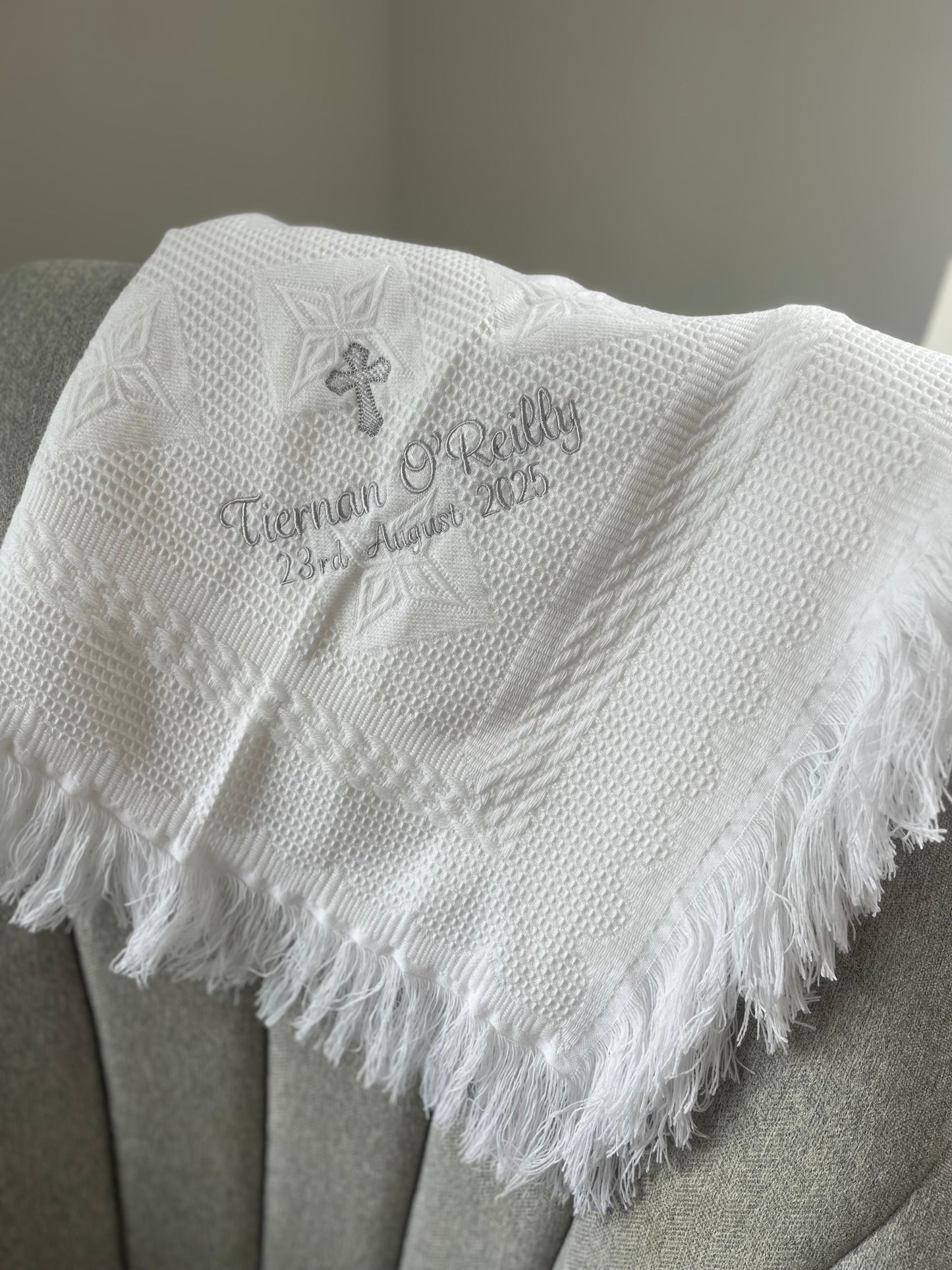 Christening Blanket, Hat & Bib - Classic Cross Design