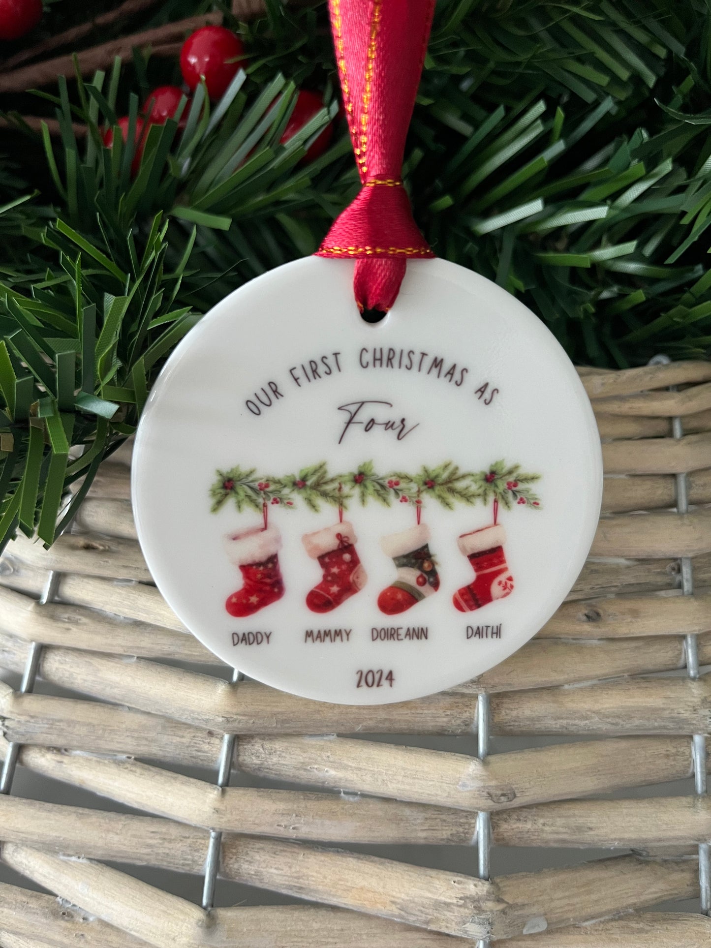 Family Stockings on Garland Christmas Bauble 4