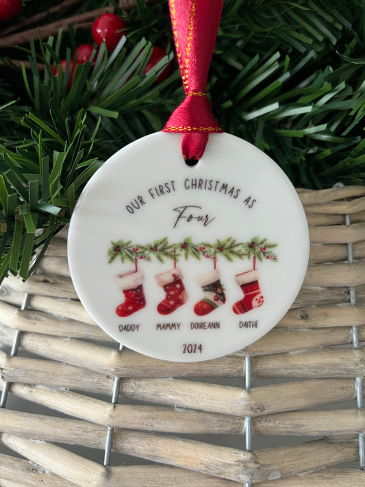 Family Stockings on Garland Christmas Bauble 4