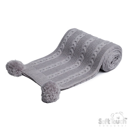 Cable Knit Blanket & Hat Set Grey