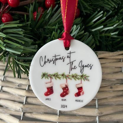 Family Stockings on Garland Christmas Bauble 3