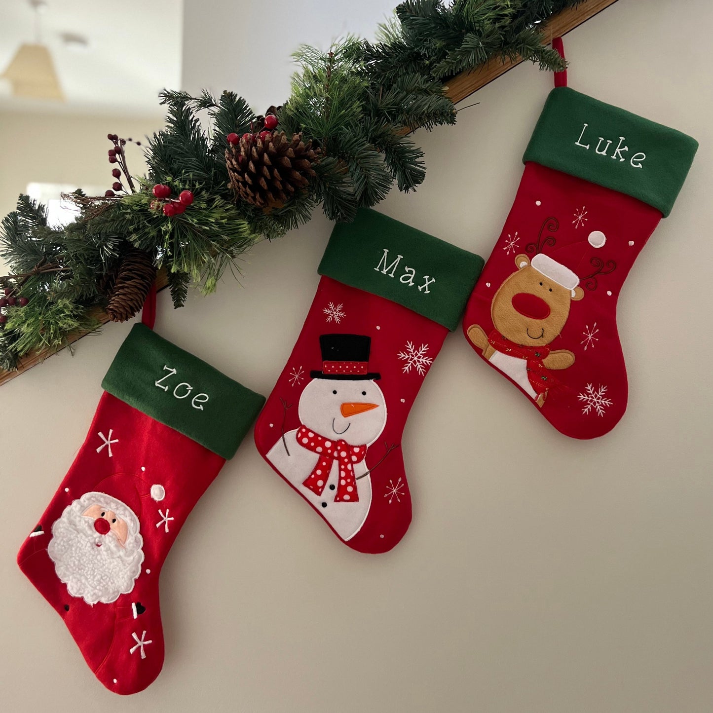 Plush Red, Green Top Snowman Stocking