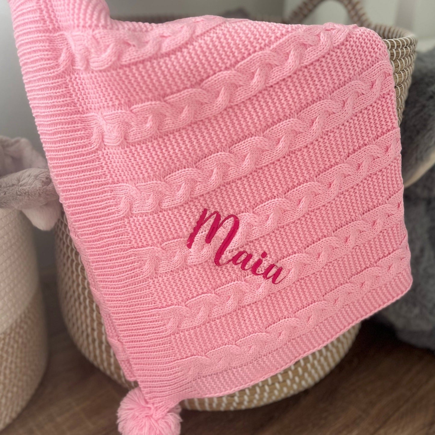 Cable Knit Blanket Pink