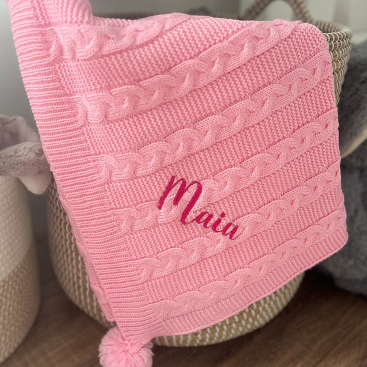 Cable Knit Blanket Pink