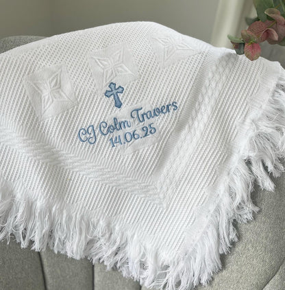 Christening Blanket, Hat & Bib - Classic Cross Design