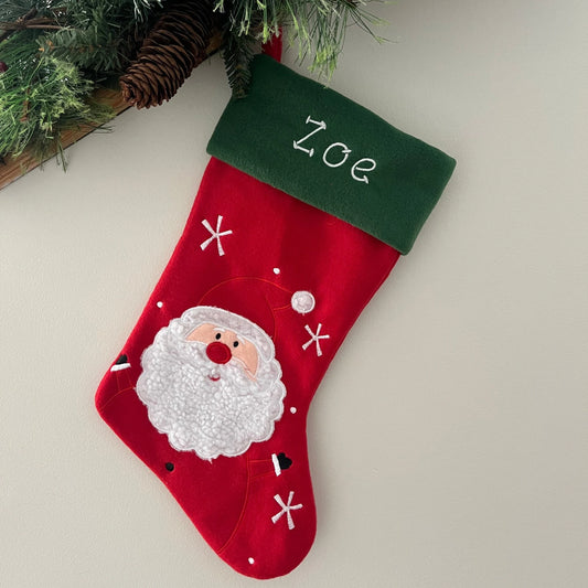 Plush Red, Green Top Santa Stocking